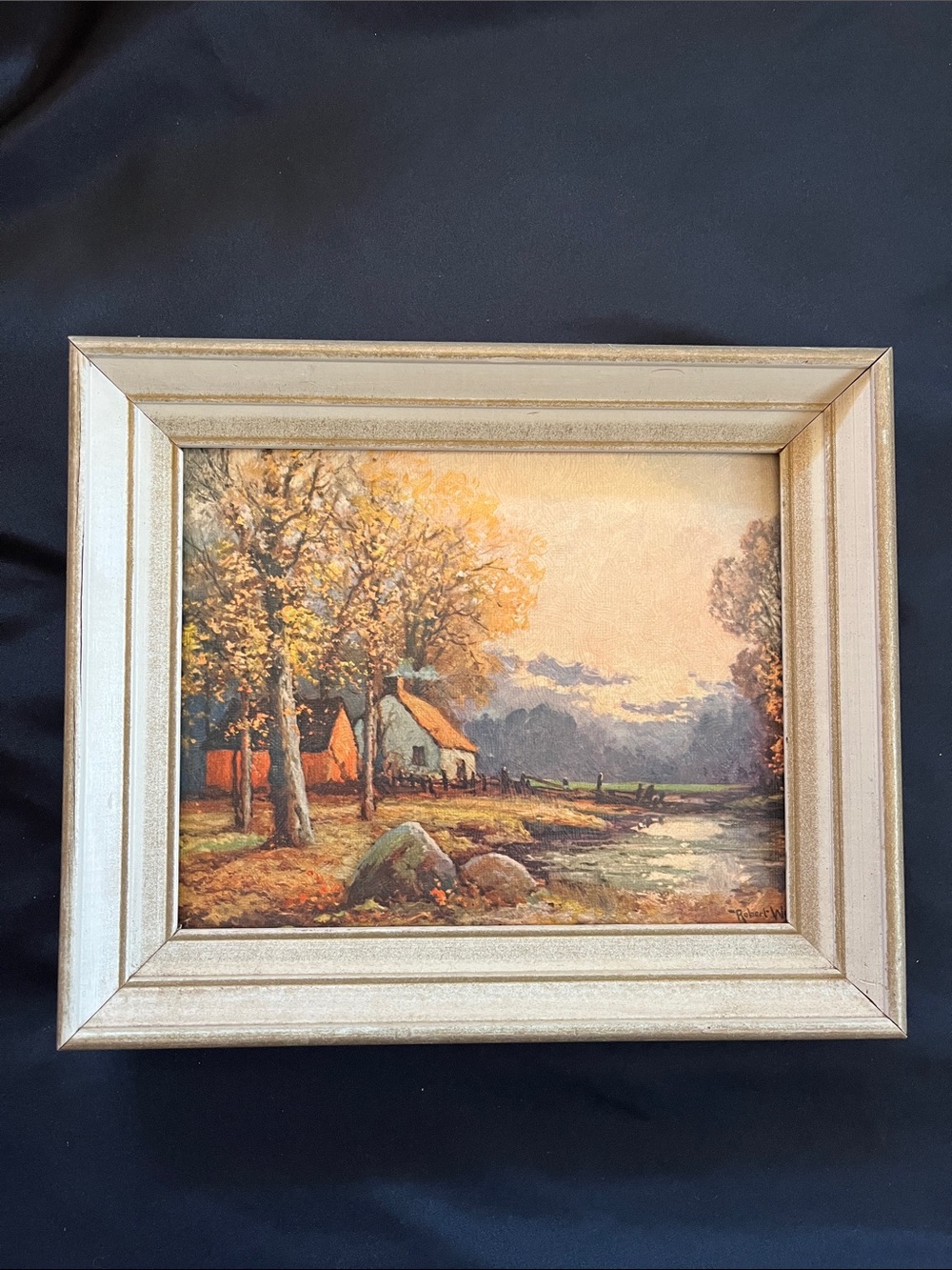 Vtg Robert Wood AUTUMN SUNSET Framed WINDE FINE PRINTS #330 8”x10” Wall Art